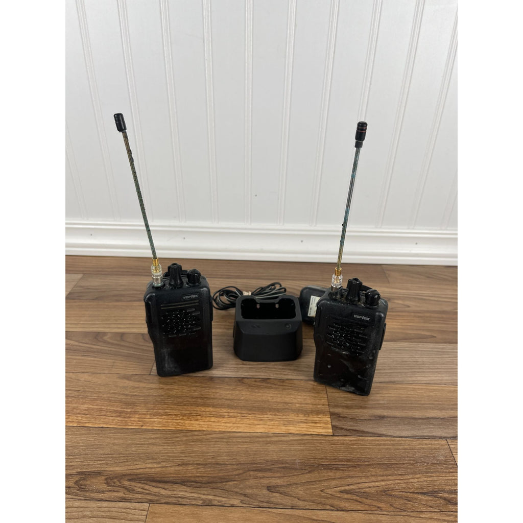 LOT OF 2 VERTEX Walkie Talkies With One Base PARTS UNTESTED