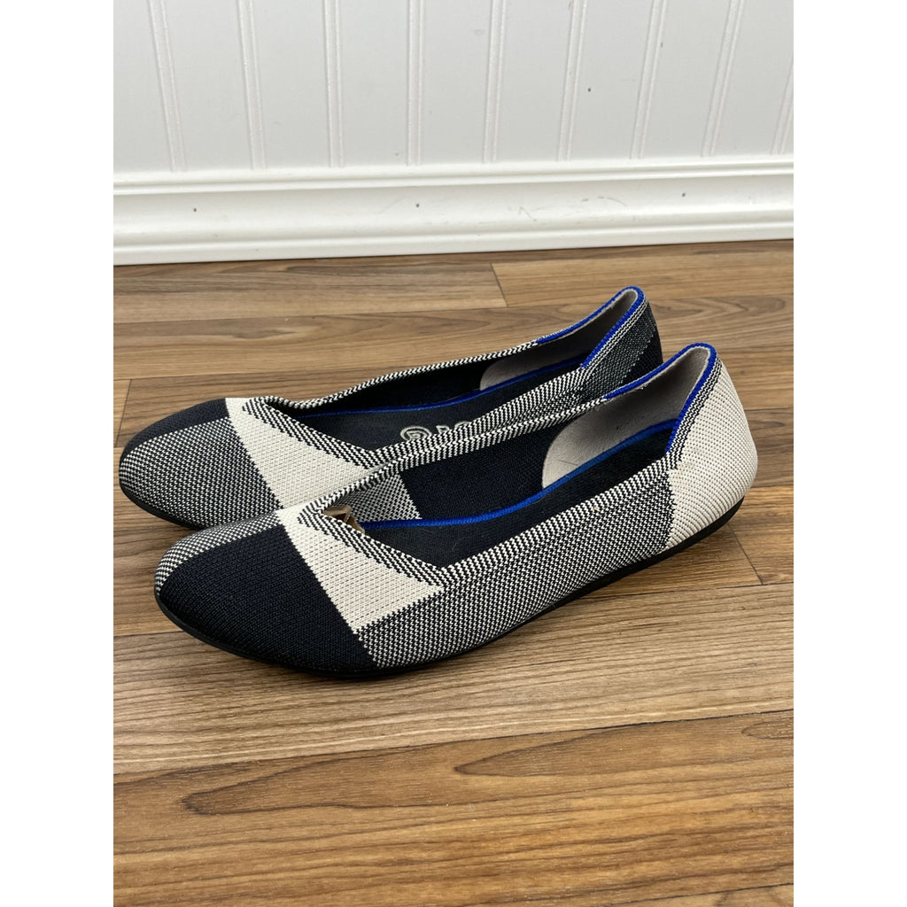 Rothy’s The Flat Captoe Plaid Ballet Flats Shoes Black & White Size 9.5