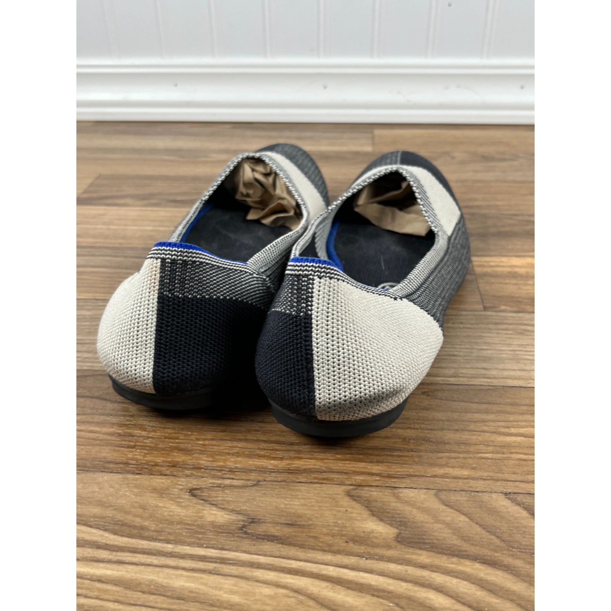 Rothy’s The Flat Captoe Plaid Ballet Flats Shoes Black & White Size 9.5