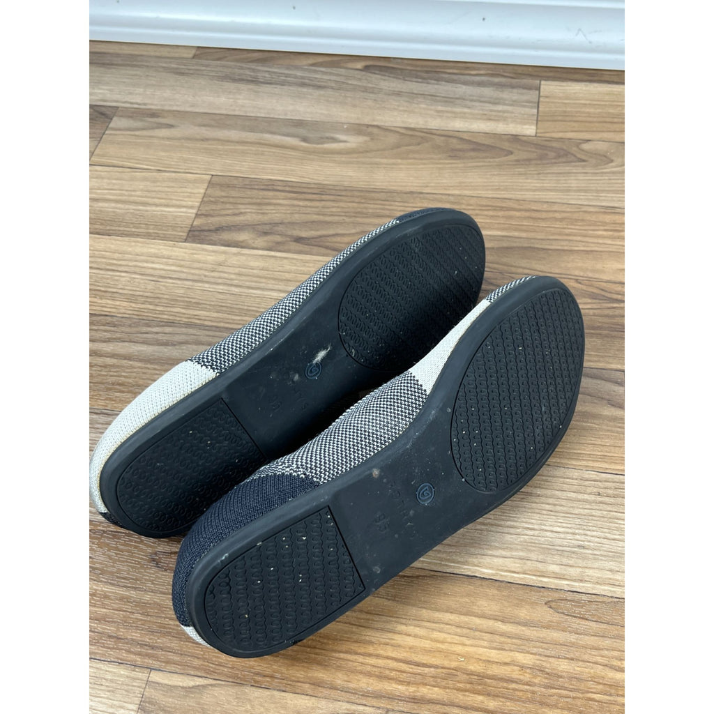 Rothy’s The Flat Captoe Plaid Ballet Flats Shoes Black & White Size 9.5
