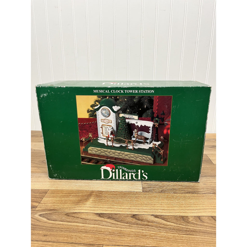 New Bright Holiday Express DILLARDS Reindeer MUSICAL CLOCK TOWER TRAIN STATION