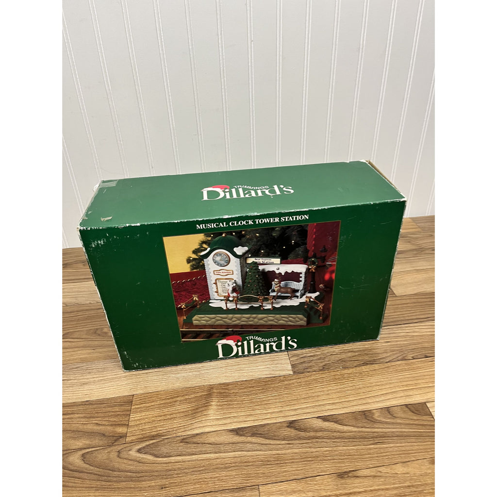 New Bright Holiday Express DILLARDS Reindeer MUSICAL CLOCK TOWER TRAIN STATION