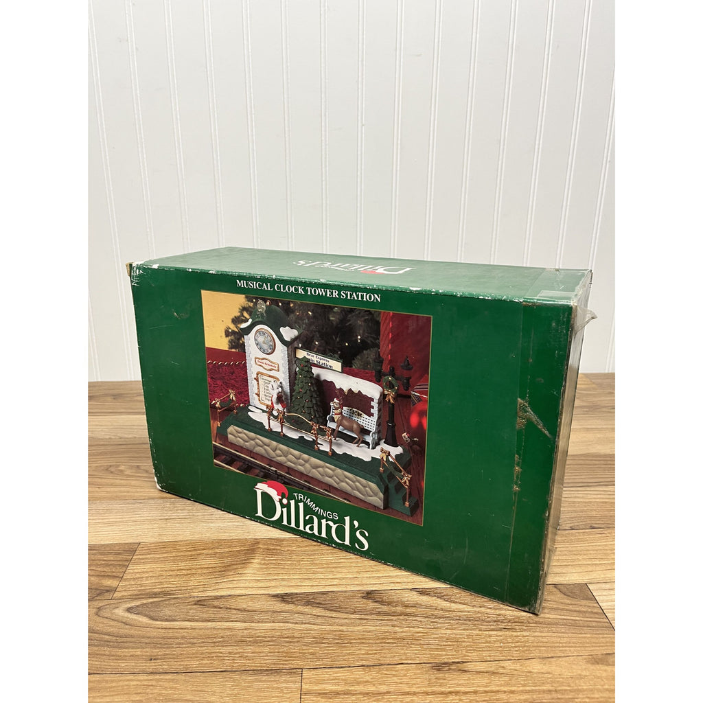 New Bright Holiday Express DILLARDS Reindeer MUSICAL CLOCK TOWER TRAIN STATION