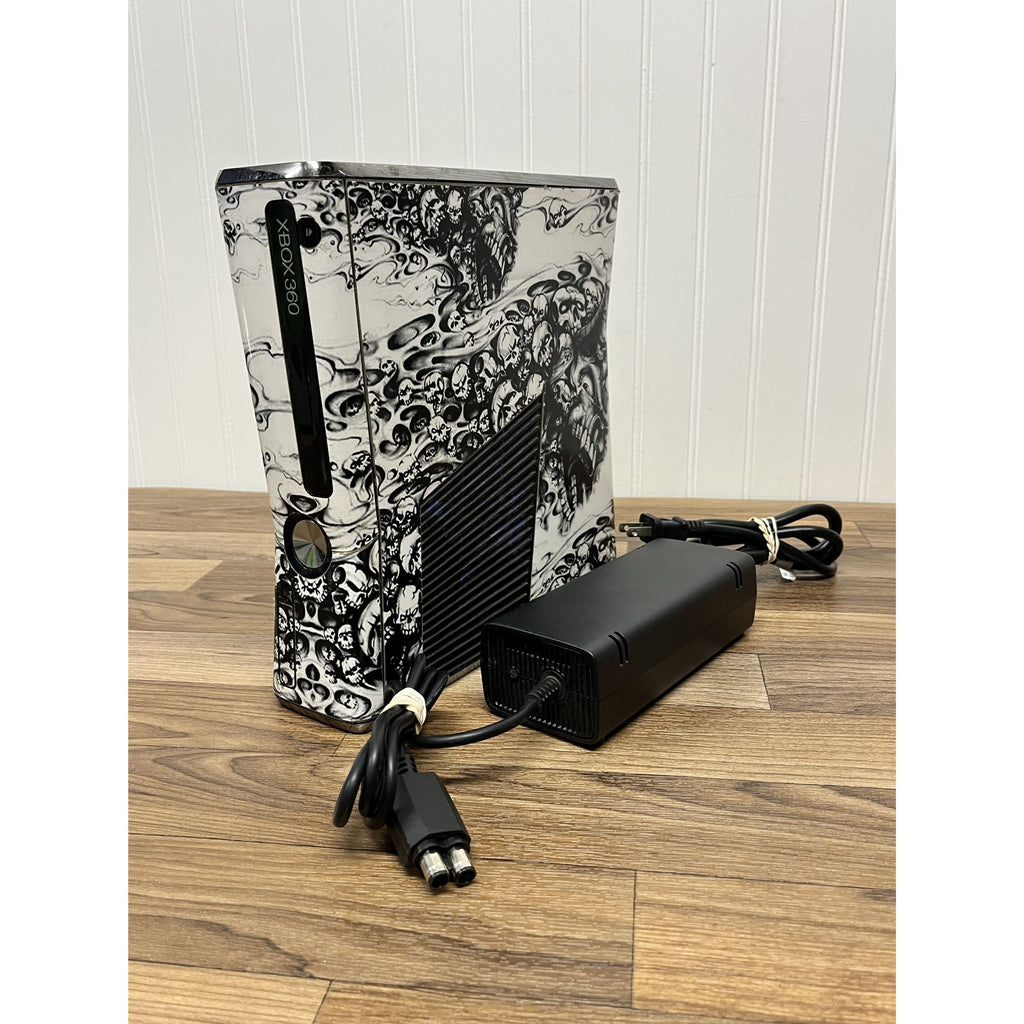 Microsoft Xbox 360 S 1439 Skulls Wrap Home Console With Power Adapter