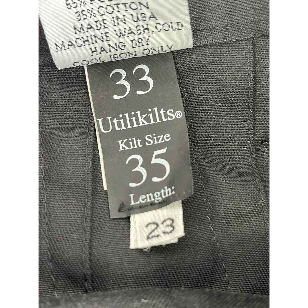 Utilikilts Black Tactical Cargo Kilt 33 Pants 35 Kilt Black 23" Long USA Made