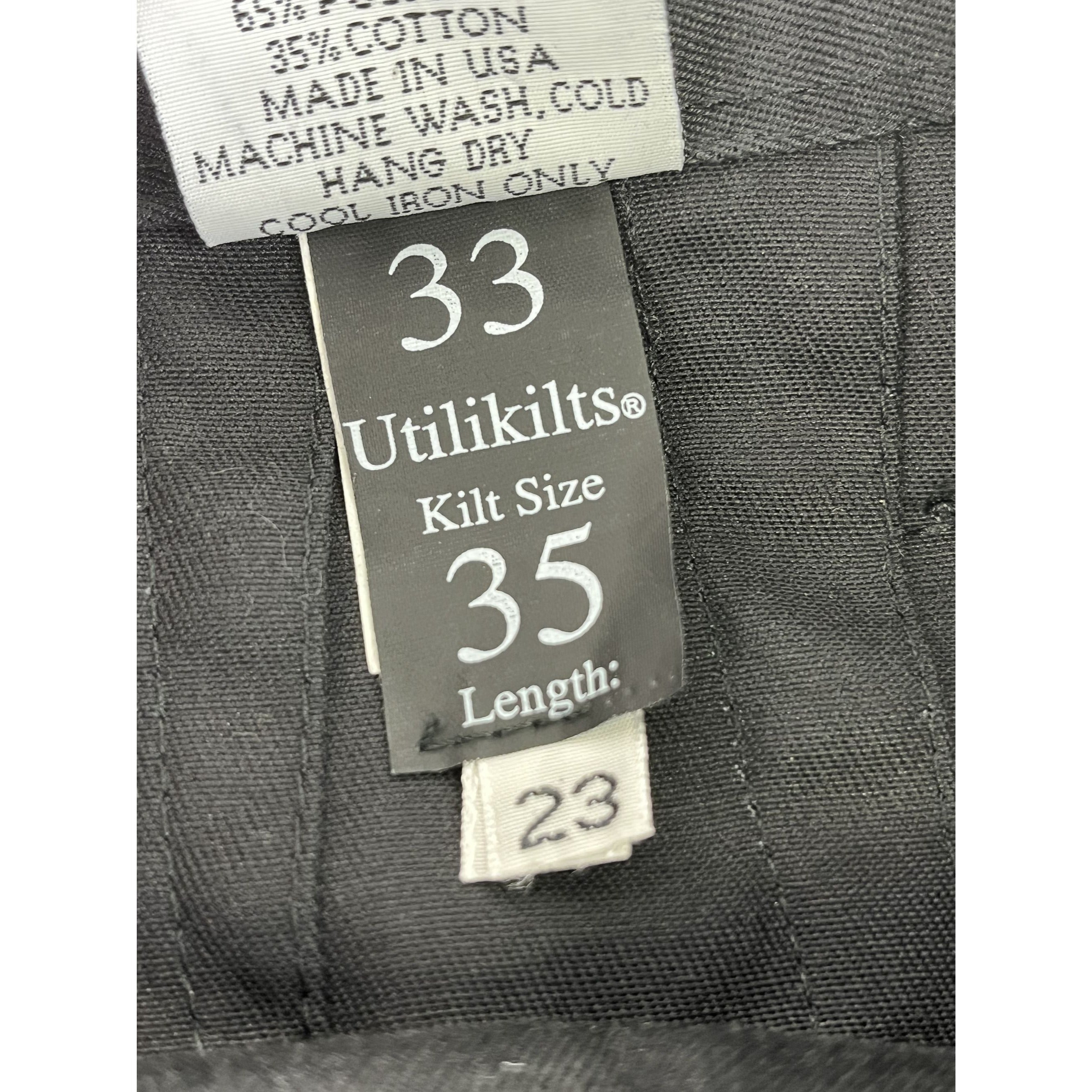 Utilikilts Black Tactical Cargo Kilt 33 Pants 35 Kilt Black 23" Long USA Made