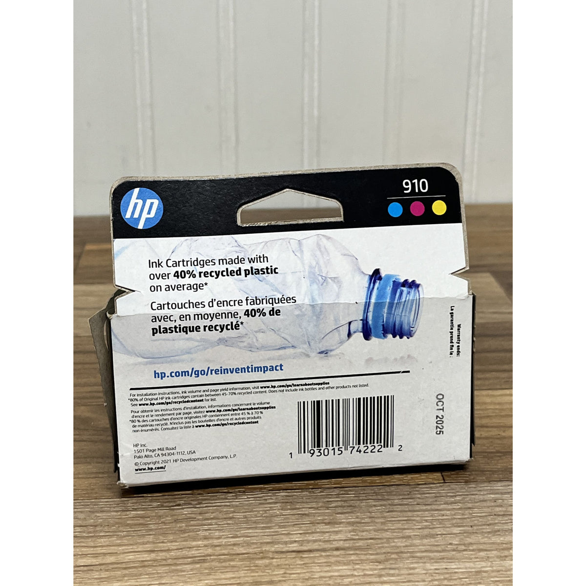 HP 910 Color Printer Ink Cartridge Cyan Magenta Yellow 3 Pack Exp Oct 2025 New